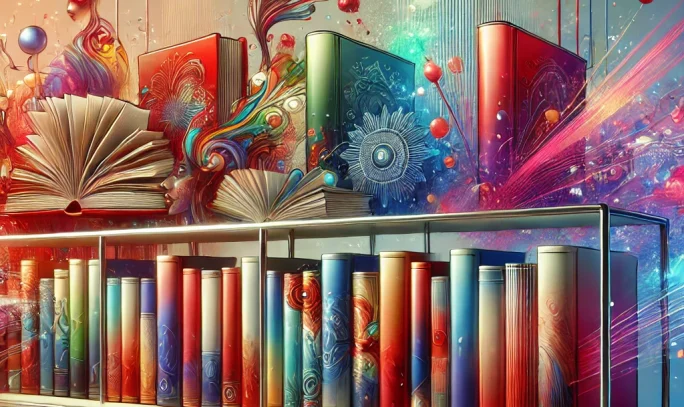 A vibrant illustration of a modern bookshelf showcasing colorful and artistic book covers, evoking excitement for the most anticipated book releases of 2025.