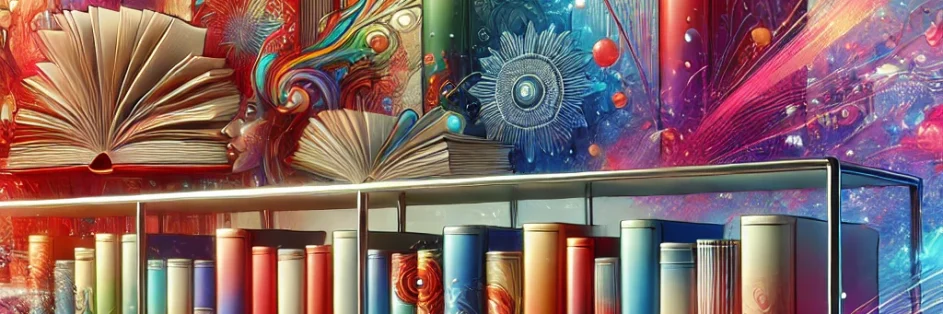 A vibrant and dynamic illustration of a collection of books, each with different colorful and artistic covers, arranged on a modern, sleek bookshelf. A vibrant illustration of a modern bookshelf showcasing colorful and artistic book covers, evoking excitement for the most anticipated book releases of 2025.